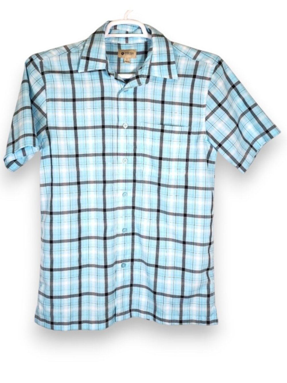 Haggar Blue Plaid Lightweight Short Sleeve Button Up Shirt Mens Size Small